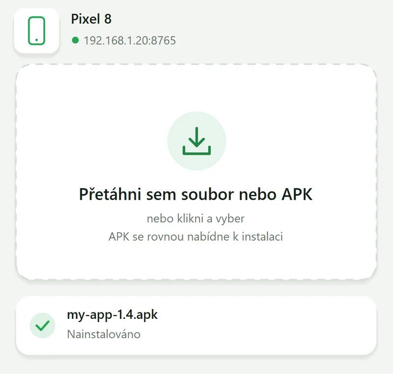 PhoneDrop ve Windows po instalaci APK