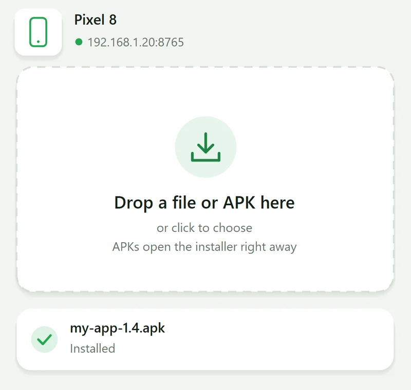 PhoneDrop on Windows after installing an APK